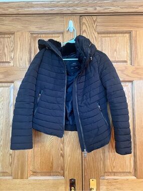 Zara Basic - Black Quilted Puffer Jacket with Hood